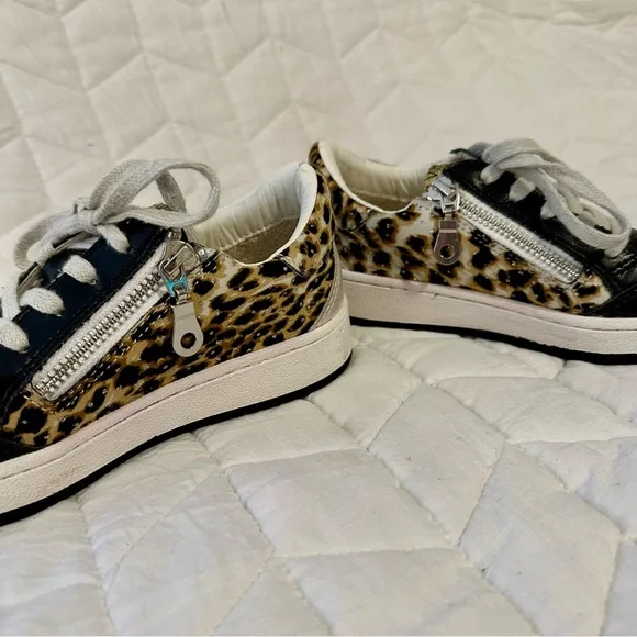 Girls Vintage Havana Black and Leopard Kids Sneakers - Picture 7 of 16